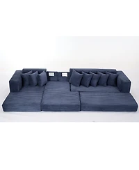 Streamdale Furniture Streamdale Oversize Cloud Couch L-Shape Sleeper Sofa Bed, 8 Pillows, Corduroy, Blue