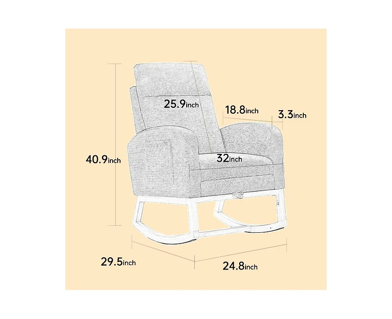 Streamdale Furniture Teddy Rocking Chair with Wood Legs & Side Pocket