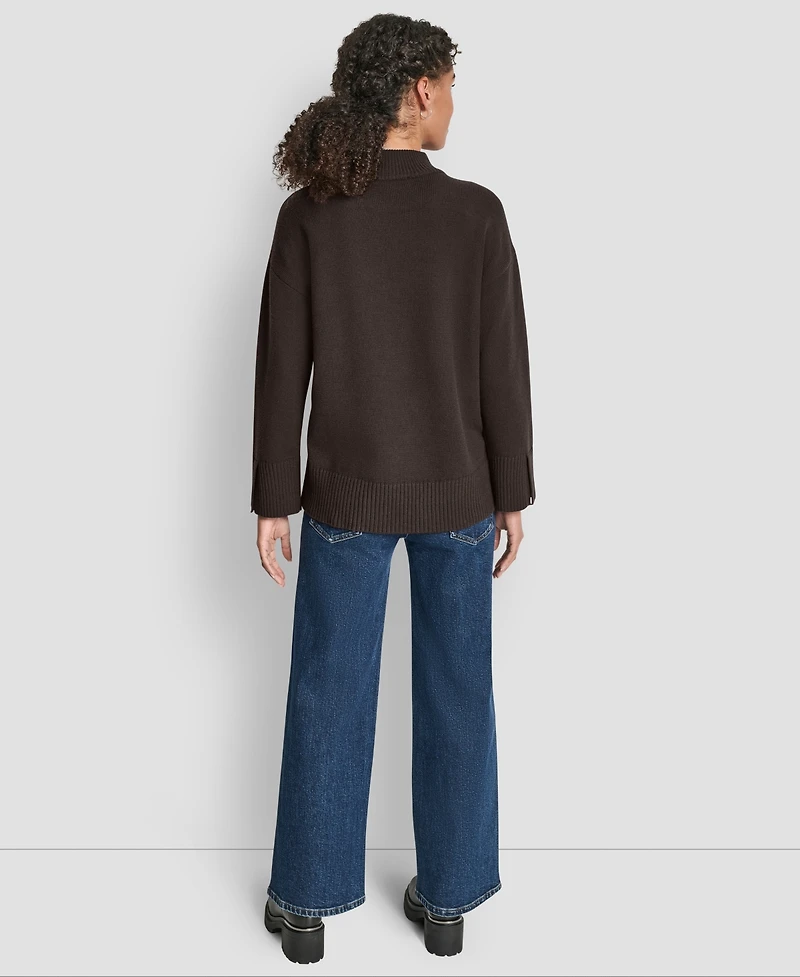 Dkny Jeans Women's Mock Neck Curved Hem Sweater