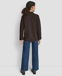 Dkny Jeans Women's Mock Neck Curved Hem Sweater