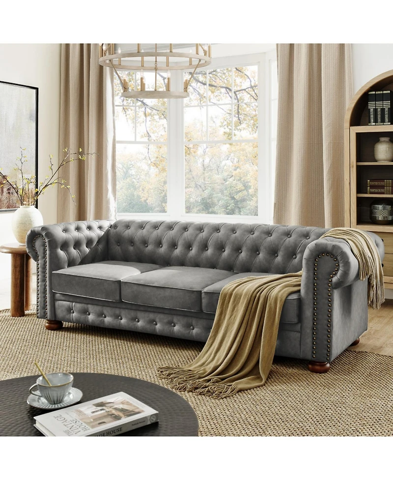 Streamdale Furniture Chesterfield Tufted Sofa 3-Seater Nailhead Trim