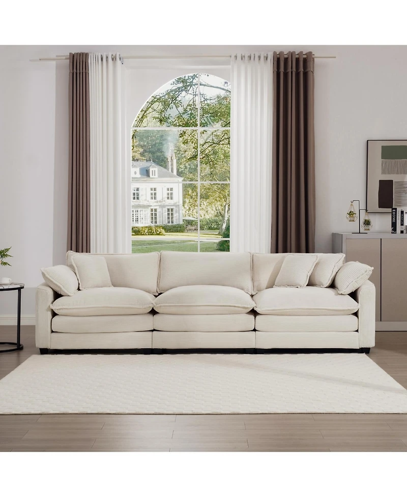 Streamdale Furniture Mid-Century Beige Corduroy 3-Seater Sofa