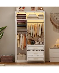 Streamdale Furniture 4-Door Wardrobe Armoire Closet w/ Led & 3 Drawers - White