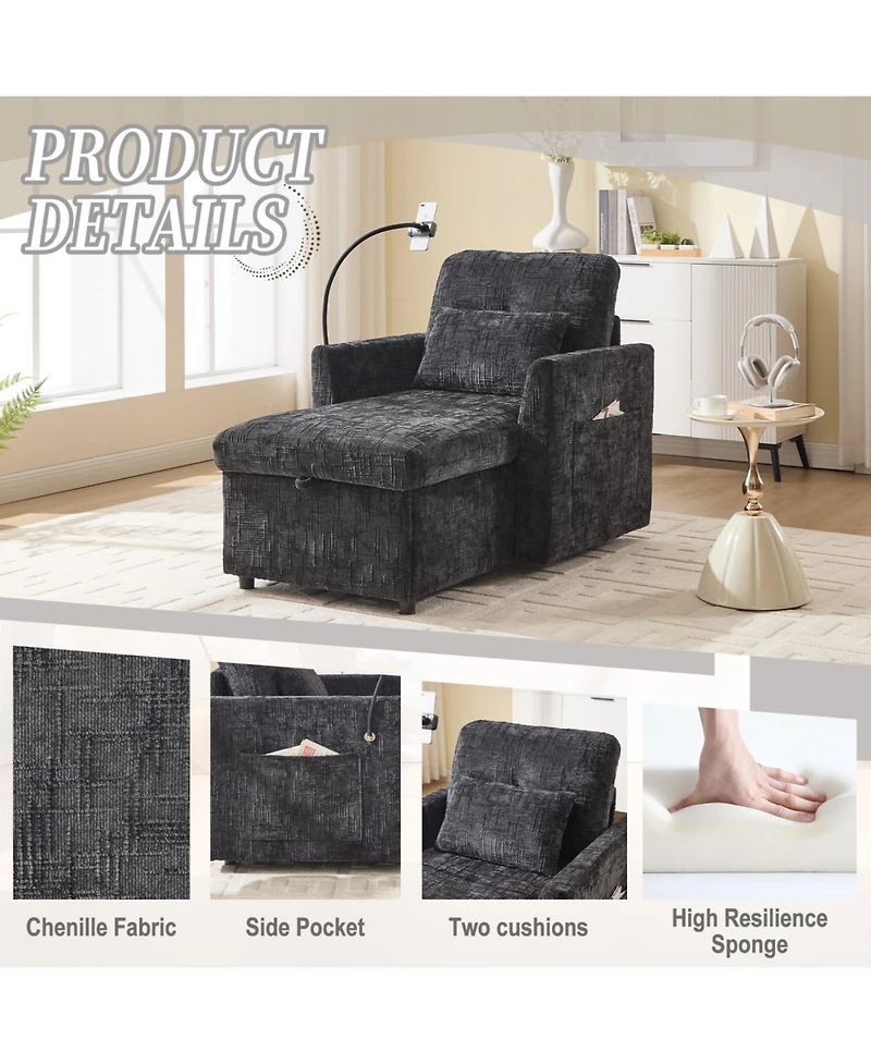 Streamdale Furniture Multifunctional Chenille Recliner Sofa with Storage & Phone Bracket
