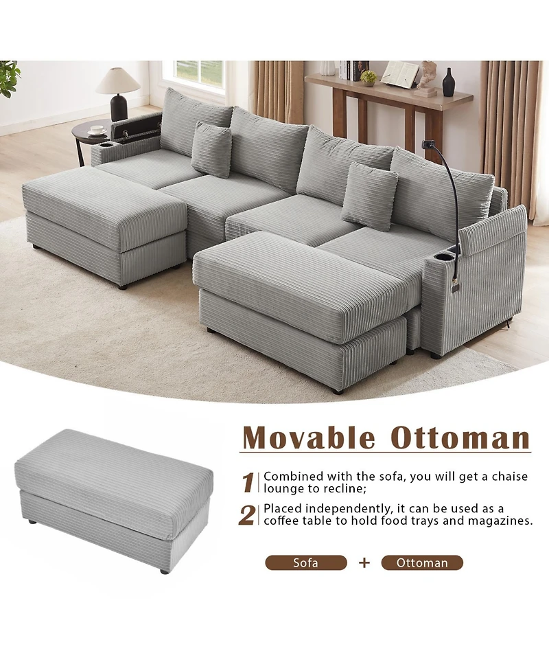 Streamdale Furniture 123" Modern Sectional Sofa w/ Storage, Ottomans, Usb, Cup & Phone Holders - Grey