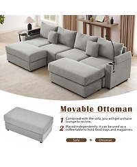 Streamdale Furniture 123" Modern Sectional Sofa w/ Storage, Ottomans, Usb, Cup & Phone Holders - Grey