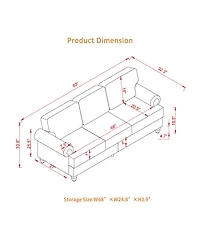 Streamdale Furniture 83" Modern Classic Brown Leather Sofa
