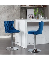 Streamdale Furniture Streamdale Swivel Velvet Barstools, Adjustable Height, Chrome Base, Set of 2