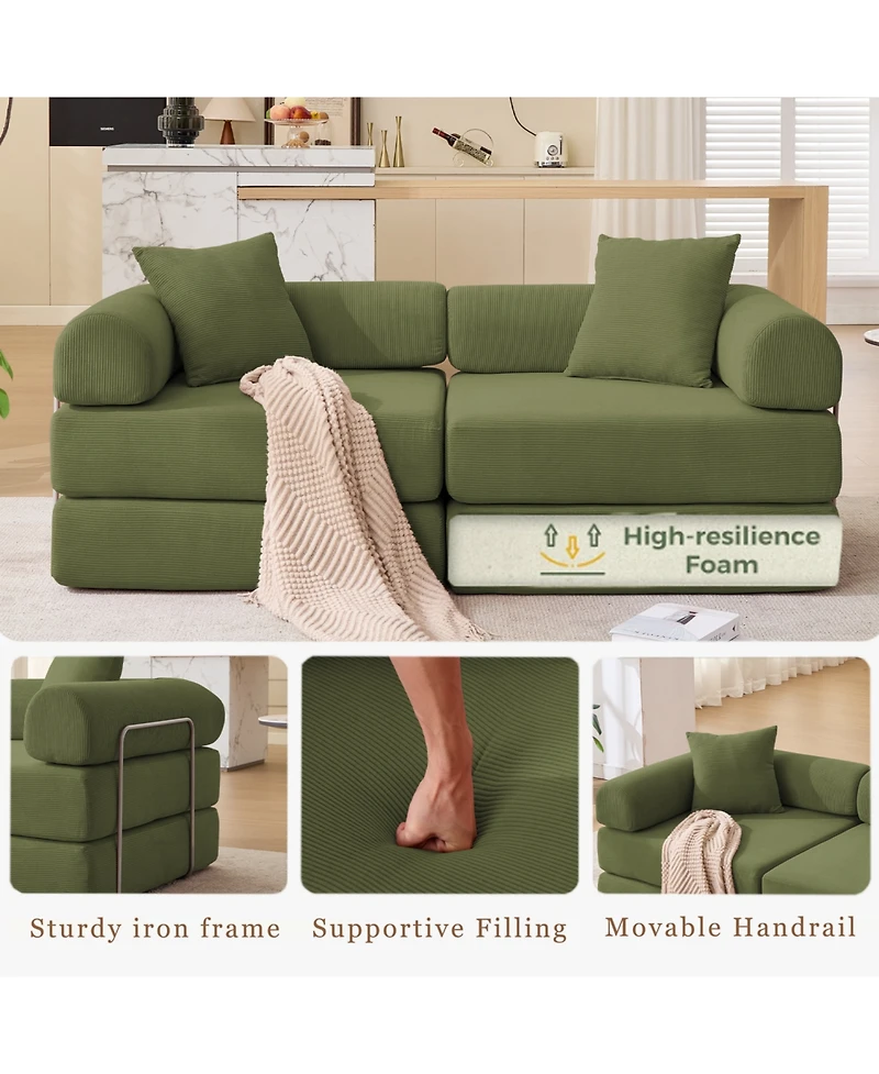 Streamdale Furniture Modular Corduroy Sofa Bed - Green