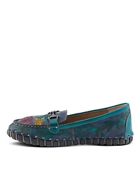 L'Artiste Women's Delavigne Handpainted Floral Loafers with Gold Bit Accent, Cushioned Insole & Flexible Sole