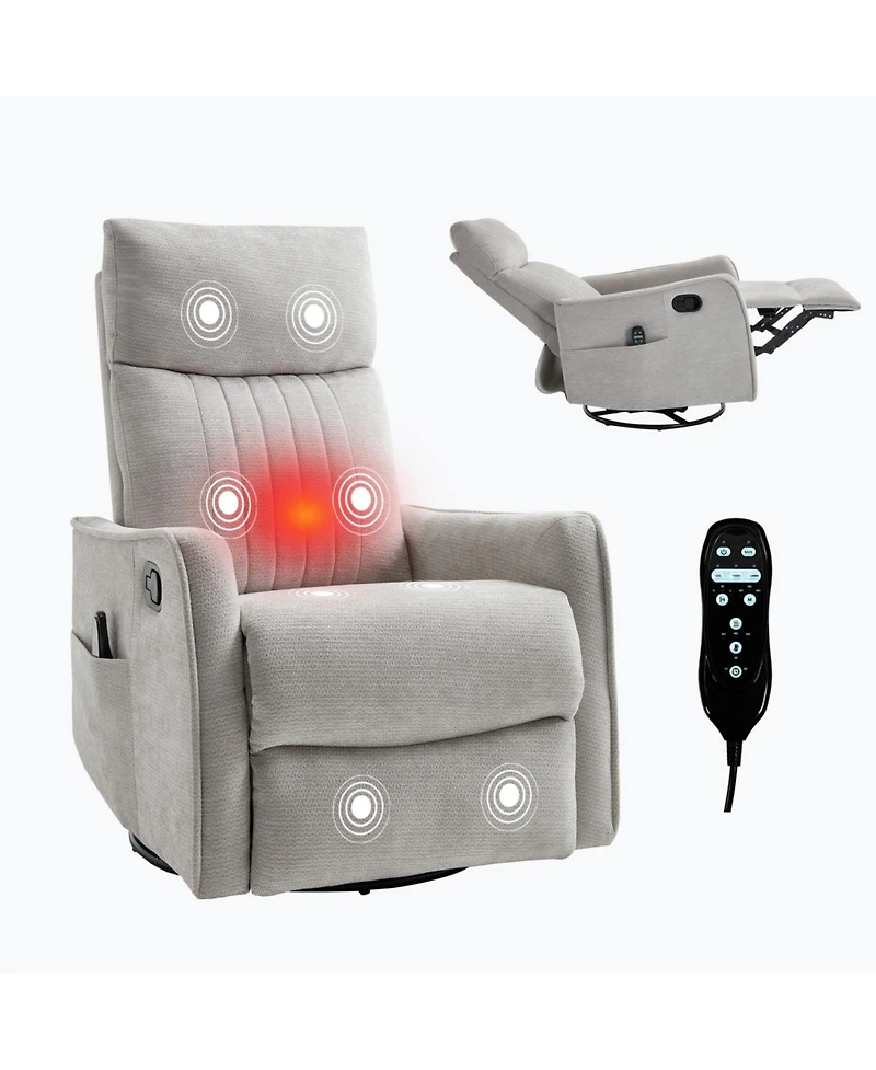 Streamdale Furniture Streamdale Light Grey Heat Massage Rocker Swivel Recliner