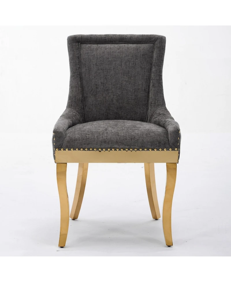 Streamdale Furniture Streamdale Chenille Dining Chairs, Gold Legs, Rivet Trim, Set of 2