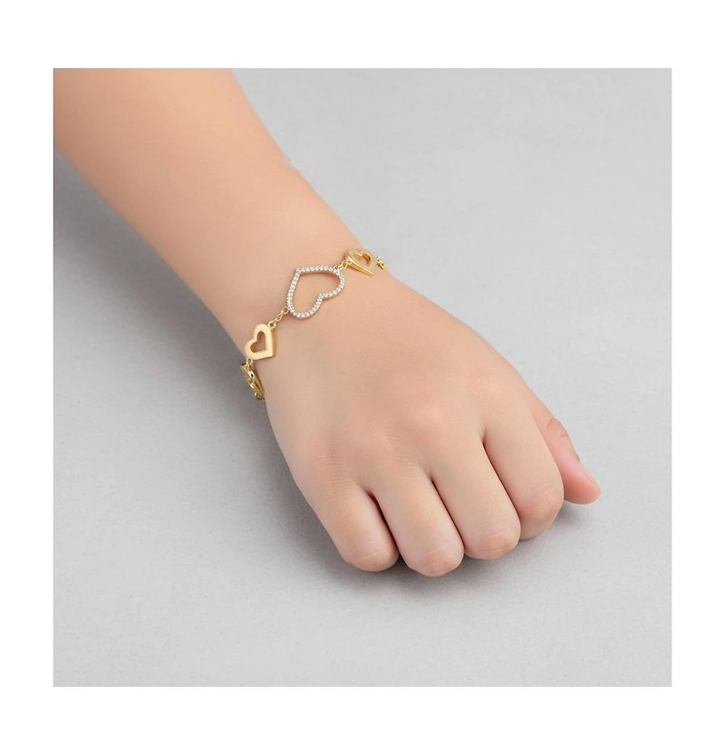 Cubic Zirconia Heart Halo Charm Kids/Teens Bracelet Sterling Silver