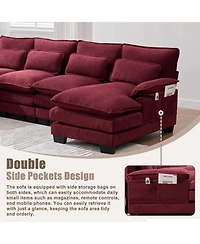 Streamdale Furniture U Shaped Cloud Couch, 110" Chenille Sectional Sofa with Double Chaise