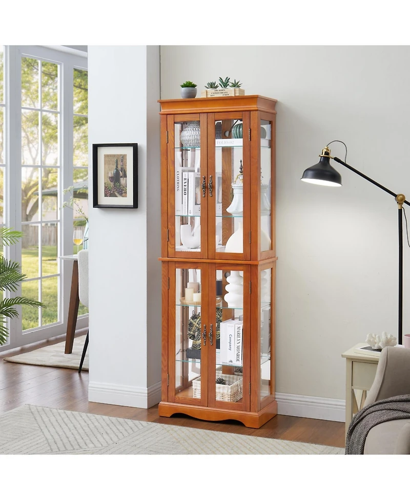 Streamdale Lighted Glass Curio Cabinet - Wood Frame, Oak