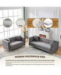 Streamdale Furniture 80" Chesterfield Velvet Sofa, 3-Seater, Button Nailhead, Grey