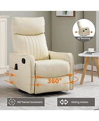 Streamdale Furniture Faux Leather Heat Massage Manual Recliner Chair with Rocker & Swivel