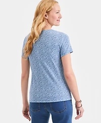 Style & Co Women's Printed Short-Sleeve Henley Top, Macy's Exclusive