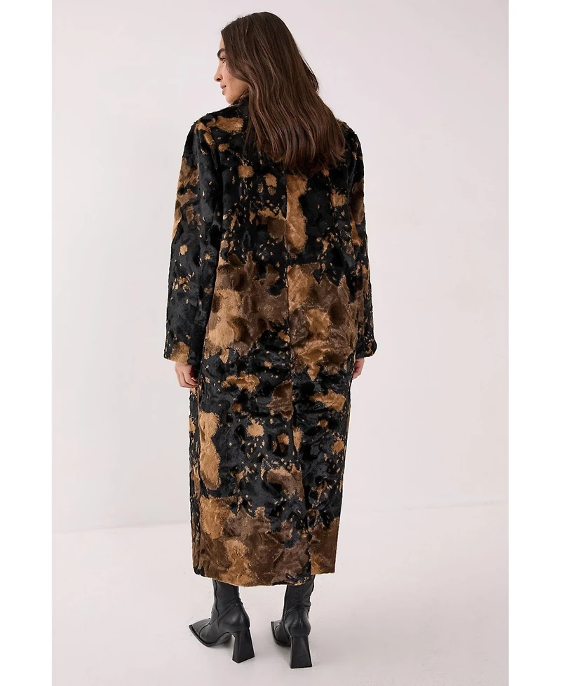 Nasty Gal Women's Cow Print Faux Fur Longline Coat