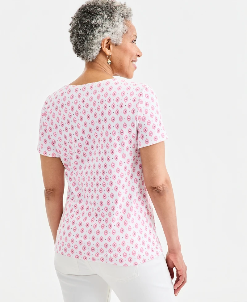 Style & Co Women's Printed Short-Sleeve Scoop-Neck Top, Macy's Exclusive
