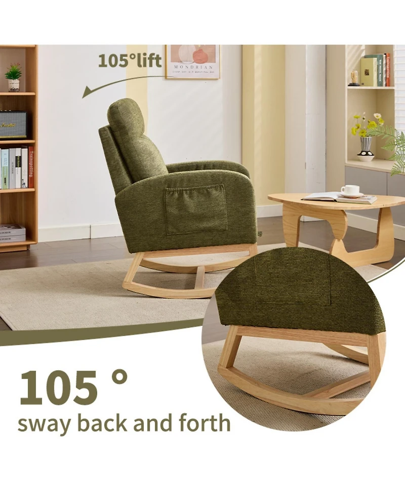 Streamdale Furniture Teddy Rocking Chair with Wood Legs & Side Pocket