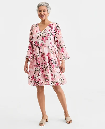 Style & Co Women's Printed V-Neck 3/4-Sleeve Dress, Macy's Exclusive