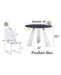 Streamdale Furniture 42" Round Sintered Stone Table & 6 White/Silver Chairs