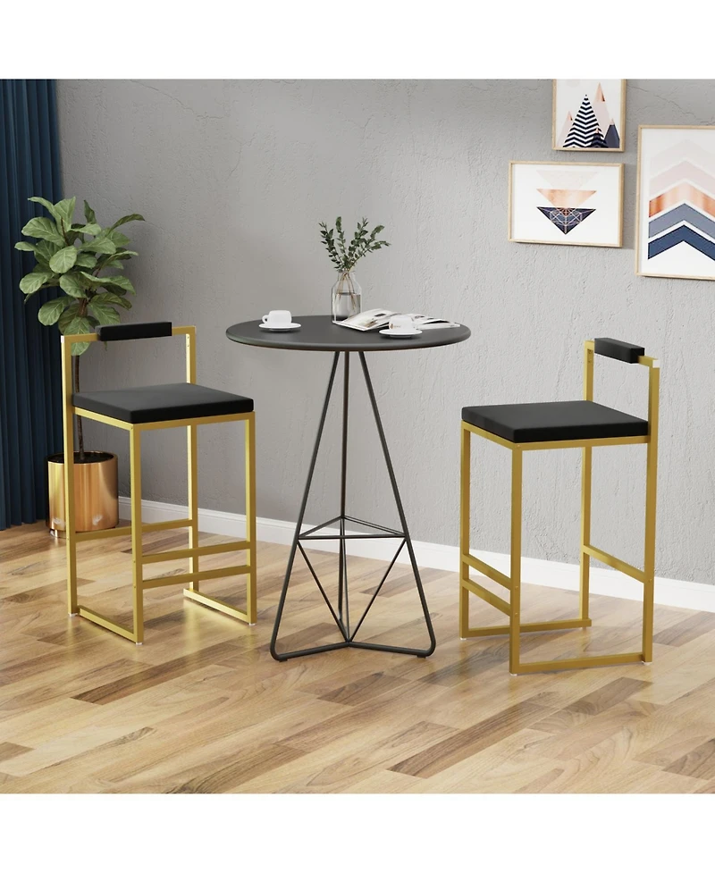 Streamdale Furniture Velvet Counter Stools Set of 2, Low Back, Gold & Black