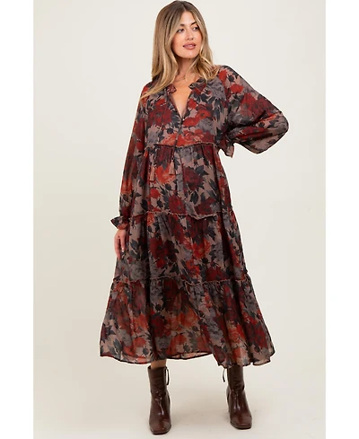 Pinkblush Maternity Floral Chiffon Ruffle Tiered Midi Dress