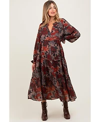 Pinkblush Maternity Floral Chiffon Ruffle Tiered Midi Dress