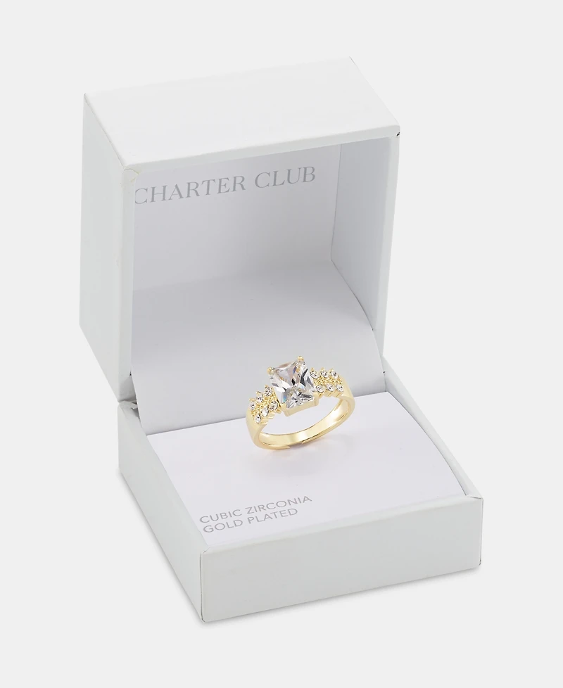 Charter Club Gold-Tone Cubic Zirconia Square Ring, Macy's Exclusive