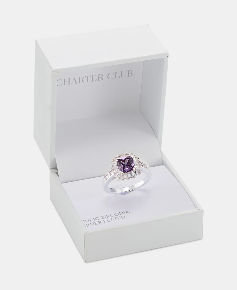 Charter Club Silver-Tone Purple Crystal & Cubic Zirconia Halo Ring, Macy's Exclusive