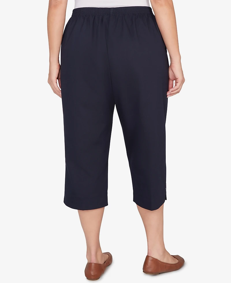 Alfred Dunner Plus Classic Solid Twill Button Hem Capri Pants