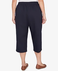 Alfred Dunner Plus Classic Solid Twill Button Hem Capri Pants