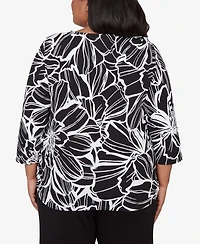 Alfred Dunner Plus Classic Floral Linework Side Tie Ruched Top