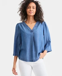 Style & Co Women's V-Neck Chambray Top, Macy's Exclusive