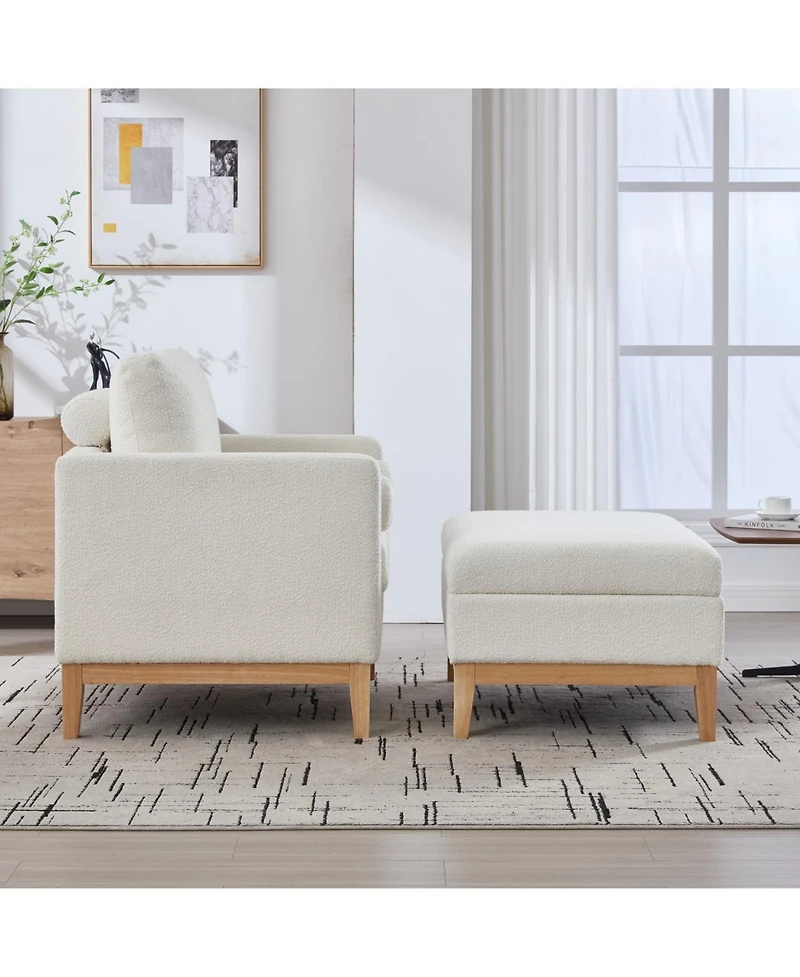 Streamdale Furniture 35.4" Farmhouse Upholstered Accent Chair with Ottoman & Coffee Table