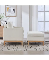 Streamdale Furniture 35.4" Farmhouse Upholstered Accent Chair with Ottoman & Coffee Table