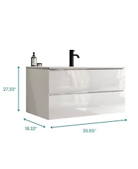 Streamdale 36" White Wall Mount Vanity w/ Ceramic Sink