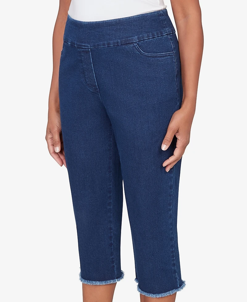 Alfred Dunner Women's Classic Super Stretch Denim Fringe Capri Pants