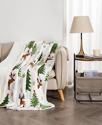 Linery & Co. Velvet Plush Fleece Reversible Sherpa Christmas Throw
