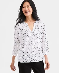 Style & Co Women's Printed 3/4 Sleeve Split-Neck Top