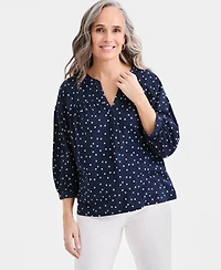 Style & Co Women's Printed 3/4 Sleeve Split-Neck Top, Macy's Exclusive