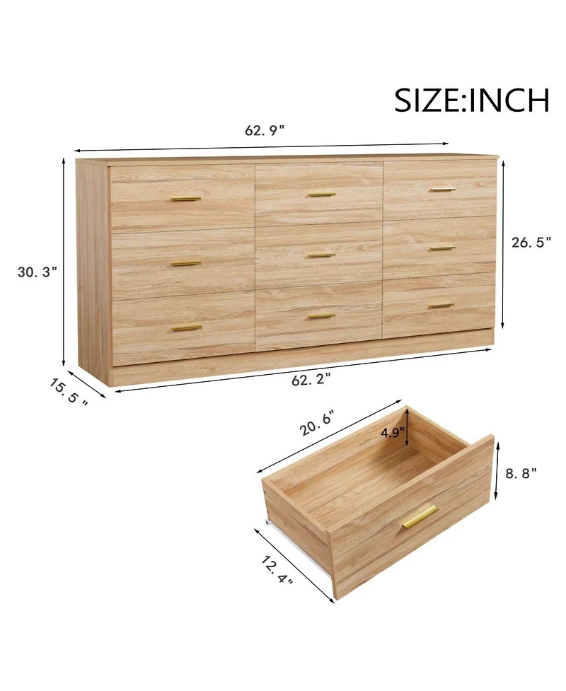 Streamdale Modern Natural 9-Drawer Dresser