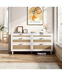 Streamdale 6-Drawer Rattan Dresser with Metal Handle