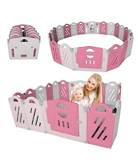 Streamdale Furniture 16-Panel Foldable Baby Playpen with Adjustable Shape and Safety Gate