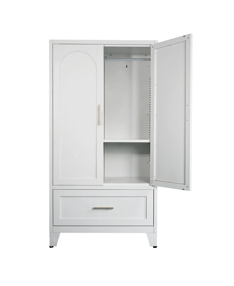 Streamdale Furniture 60" Metal Wardrobe Cabinet with Drawer, Hanging Rod & Shelf (White)