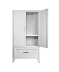 Streamdale Furniture 60" Metal Wardrobe Cabinet with Drawer, Hanging Rod & Shelf (White)