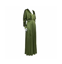 Pre-Owned Balmain Women's Green Silk Satin Pleated Front Slit Detail Maxi Dress