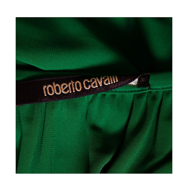 Pre-Owned Roberto Cavalli Women's Green Jersey Cold Shoulder Tassel Tie Detailed Belted Dress